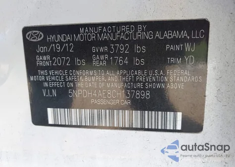 2012 Hyundai Elantra Gls из США, поврежденный, VIN 5NPDH4AE8CH137898